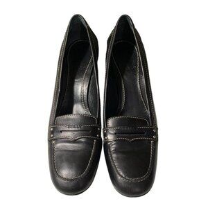 Bally Women’s Black Leather Penny Loafer Heels | Size 11 US | Classic Block Heel